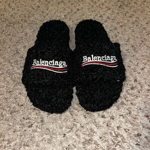 Balenciaga Black Fuzzy Slides